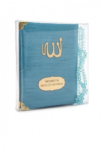 شانتوك قماش مغطى حقيبة كتب ياسين حجم لوحة شخصية مع صندوق مسبحة اللون الأزرق هدايا إسلامية 4545924545924 4545924545924