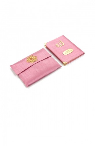 Mit Shantuk-Stoff überzogene Yasin-Büchertaschengröße Personalisierte Tellertasche Rosa Farbe Mevlid-Geschenk 4545974545974 4545974545974