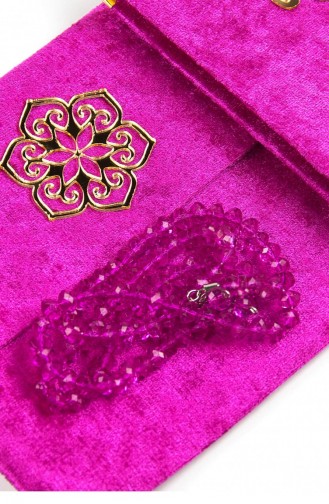 Velvet Covered Yasin Book Bag Size Personalized Plate Prayer Bead Pouch Boxed Fuchsia Color Mevlit Gift 4547044547048 4547044547048