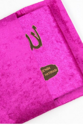 Velvet Covered Yasin Book Bag Size Personalized Plate Prayer Bead Pouch Boxed Fuchsia Color Mevlit Gift 4547044547048 4547044547048