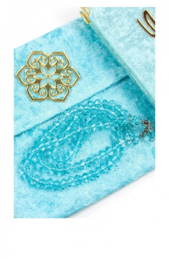 Kadife Kaplı Yasin Kitabı Çanta Boy İsme Özel Plakalı Tesbihli Keseli Kutulu Mavi Renk Mevlit Hediyeliği 4547064547066