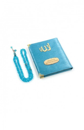 Mit Shantuk-Stoff überzogene Yasin-Buchtaschengröße Personalisierter Teller Mit Rosenkranzbeutel Blaue Farbe Islamische Geschenke 4547284547280 4547284547280