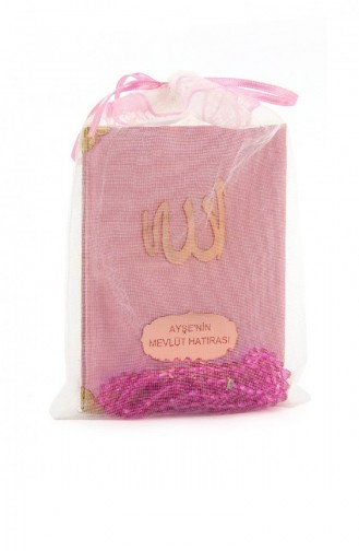 Mit Shantuk-Stoff überzogene Yasin-Buchtaschengröße Personalisierter Teller Mit Rosenkranzbeutel Rosa Farbe Islamische Geschenke 4547294547294 4547294547294