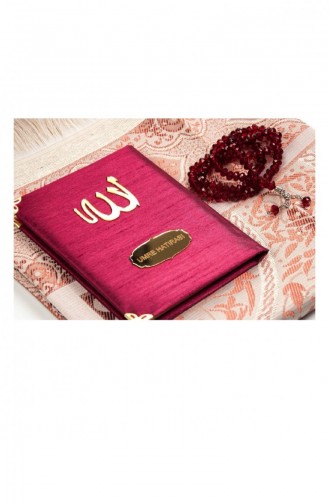 Shantuk Fabric Covered Yasin Book Bag Size Personalized Plate Prayer Mat Prayer Beads Box Burgundy Color Mevlid Gift 4549504549500 4549504549500