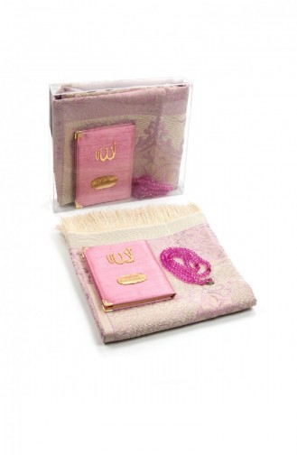 Shantuk Fabric Covered Yasin Book Bag Size Personalized Plate Prayer Mat Prayer Beads Box Pink Color Mevlid Gift 4549524549528 4549524549528