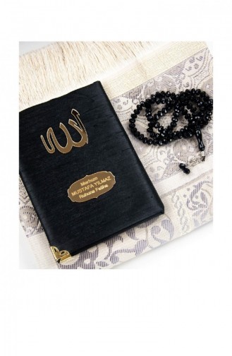 Şantuk Kumaş Kaplı Yasin Kitabı Çanta Boy İsme Özel Plakalı Seccadeli Tesbihli Keseli Siyah Renk Cemiyet Hediyeliği 4549544549546