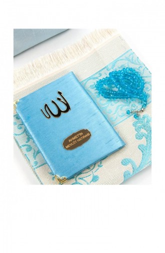 Şantuk Kumaş Kaplı Yasin Kitabı Çanta Boy İsme Özel Plakalı Seccadeli Tesbihli Keseli Mavi Renk Cemiyet Hediyeliği 4549564549564