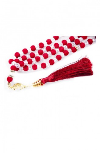 Special Velvet Patterned Tasseled 99 Lu Crystal Hajj Umrah Gift Prayer Beads Red 4568504568502 4568504568502