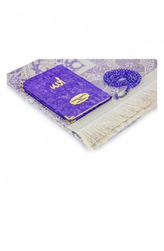 Mit Samt überzogenes Yasin-Buch Im Taschenformat Personalisierter Teller Gebetsmatte Gebetsperlenbox Violette Farbe Mevlid-Geschenkset 4570534570530 4570534570530