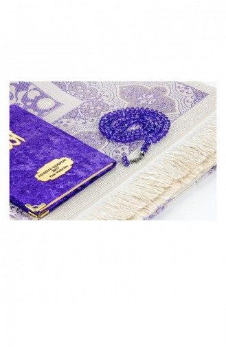Mit Samt überzogenes Yasin-Buch Im Taschenformat Personalisierter Teller Gebetsmatte Gebetsperlenbox Violette Farbe Mevlid-Geschenkset 4570534570530 4570534570530
