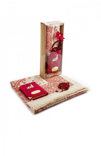 Velvet Covered Yasin Book Pocket Size Personalized Plate Prayer Mat Prayer Beads Boxed Red Color Mevlid Gift Set 4570844570848 4570844570848