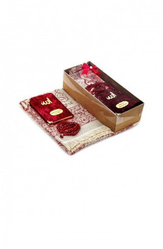 Velvet Covered Yasin Book Pocket Size Personalized Plate Prayer Mat Prayer Beads Boxed Red Color Mevlid Gift Set 4570844570848 4570844570848