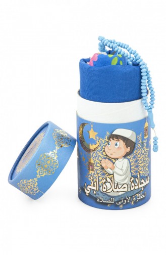 Cylinder Boxed Children`s Prayer Rug Set With Prayer Beads And Name Custom Embroidery Blue 4897654206853 4897654206853