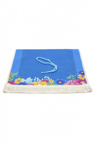 Cylinder Boxed Children`s Prayer Rug Set With Prayer Beads And Name Custom Embroidery Blue 4897654206853 4897654206853