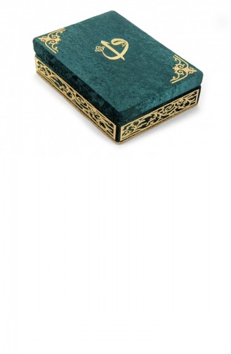 Special Elif Vav Plexi Decorated Gift Velvet Covered Boxed Quran Green 4897654300259 4897654300259