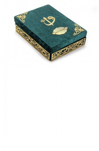Special Elif Vav Plexi Decorated Gift Velvet Covered Boxed Quran Green 4897654300259 4897654300259