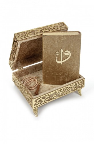 Special Elif Vav Plexiglass Decorated Gift Velvet Covered Footed Chest Quran Cream 4897654300262 4897654300262