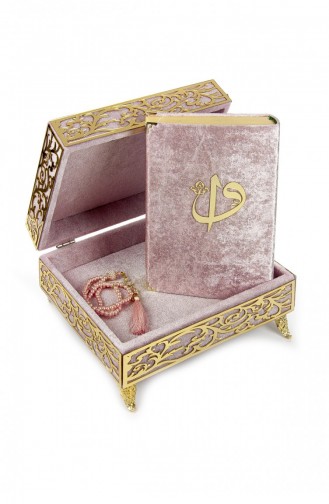 Special Elif Vav Plexiglass Decorated Gift Velvet Covered Footed Chest Quran Pink 4897654300263 4897654300263