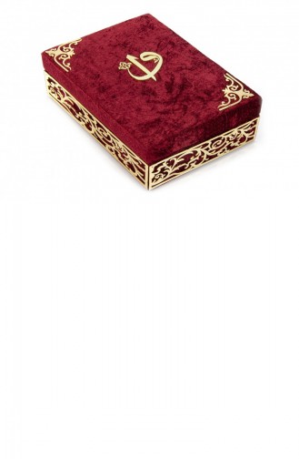 هدية خاصة مزينة من Elif Vav Plexi مخملية مغطاة بعلبة قرآن أحمر كلاريت 4897654300266 4897654300266