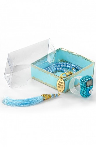 Personalized Plexiglass Pearl Prayer Beads And Chanting Machine Set For Mother`s Day Blue Color 4897654300304 4897654300304