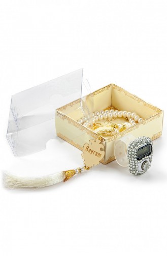 Ensemble De Perles De Prière En Perles De Plexiglas Personnalisées Et Zikirmatik Pour La Fête Des Mères Couleur Crème 4897654300306 4897654300306