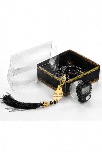 Personalized Plexiglass Pearl Prayer Beads And Zikirmatik Set For Mother`s Day Black Color 4897654300307 4897654300307