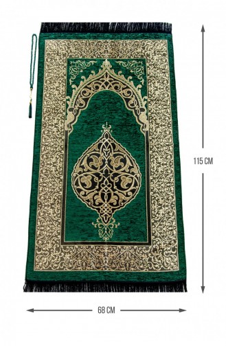 Luxury Ottoman Chenille Prayer Rug With Rosary Gift Green 4897654300315 4897654300315