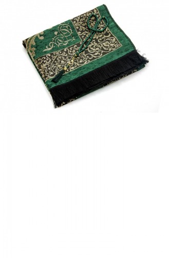 Luxury Ottoman Chenille Prayer Rug With Rosary Gift Green 4897654300315 4897654300315