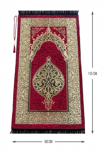 Luxury Ottoman Chenille Prayer Rug With Rosary Gift Red 4897654300316 4897654300316