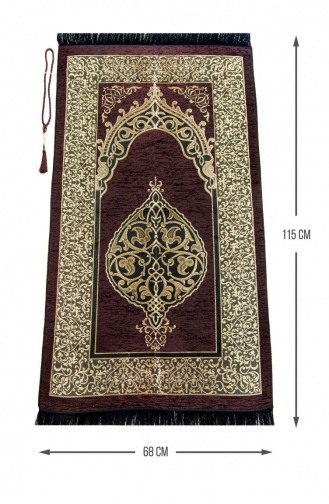 Luxury Ottoman Chenille Prayer Rug With Rosary Gift Brown 4897654300317 4897654300317