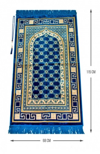 Luxury Velvet Şinginger Prayer Rug With Rosary Gift Navy Blue 4897654300322 4897654300322