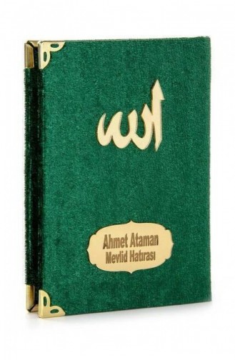 20 Economical Velvet Covered Yasin Books With Personalized Plate Pocket Size Green Color Mevlit Gift 4897654300374 4897654300374