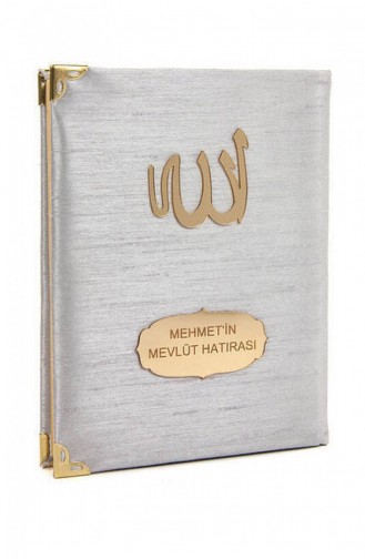 10 Adet Şantuk Kumaş Kaplı Yasin Kitabı Çanta Boy İsme Özel Plakalı Gri Renk İslami Hediyeler 4897654300411