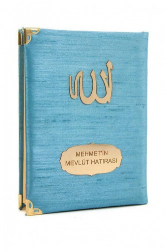 10 Adet Şantuk Kumaş Kaplı Yasin Kitabı Çanta Boy İsme Özel Plakalı Mavi Renk İslami Hediyeler 4897654300417