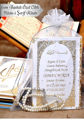 50 Name Printed Hardcover Yasin Book Bag Size 128 Pages White Color With Pearl Prayer Beads Mevlit Gift 4897654300534 4897654300534