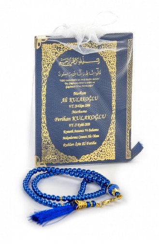 50 Name Printed Hardcover Yasin Book Bag Size 128 Pages With Pearl Prayer Beads Dark Blue Color Mevlit Gift 4897654300537 4897654300537