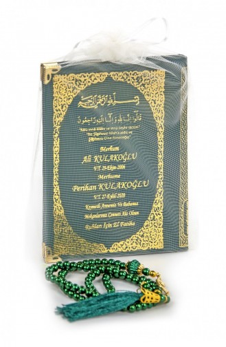 50 Name Printed Hardcover Yasin Book Bag Size 128 Pages Green Color With Pearl Prayer Beads Mevlit Gift 4897654300539 4897654300539