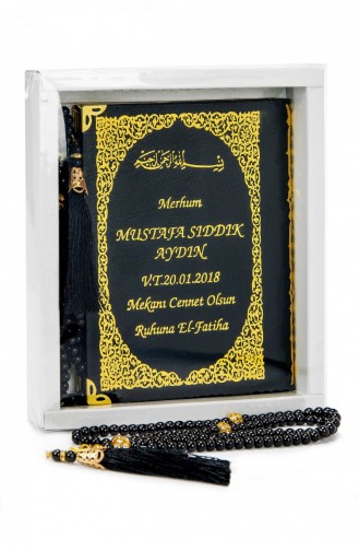 50 Pieces Name Printed Hardcover Yasin Book Bag Size 128 Pages Boxed Vavlı Pearl Prayer Beads Black Color Gift Set 4897654300546 4897654300546