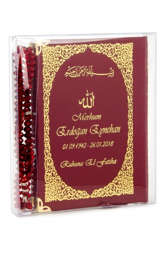 50 Name Printed Hardcover Yasin Book Bag Size 128 Pages Transparent Box With Prayer Beads Red Color Religious Gift Set 4897654300549 4897654300549