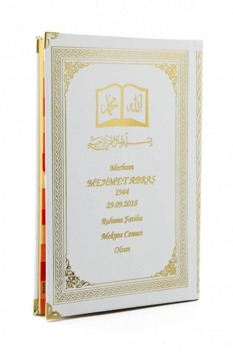 50 Adet İsim Baskılı Ciltli Yasin Kitabı Osmanlı Desenli Orta Boy 176 Sayfa Beyaz Renk Dini Hediyelik 4897654300602