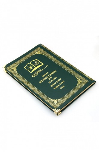 50 Adet İsim Baskılı Ciltli Yasin Kitabı Osmanlı Desenli Orta Boy 176 Sayfa Yeşil Renk Dini Hediyelik 4897654300606