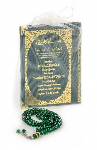 50 Name Printed Hardcover Yasin Book Bag Size 128 Pages With Prayer Beads Green Color Mevlit Gift 4897654300623 4897654300623