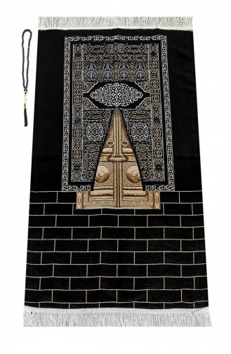 Kaaba Door Model Gemusterter Chenille-Gebetsteppich Schwarz 4897654300965 4897654300965