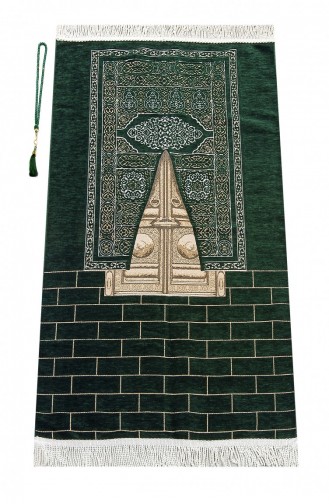 Kaaba Door Model Patterned Chenille Prayer Rug Green 4897654300966 4897654300966