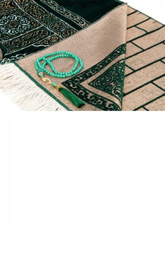 Kaaba Door Model Patterned Chenille Prayer Rug Green 4897654300966 4897654300966
