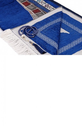 Tapis De Prière En Chenille à Motif Tulipe Mihrap Ceinture Ottomane Bleu Marine 4897654300969 4897654300969