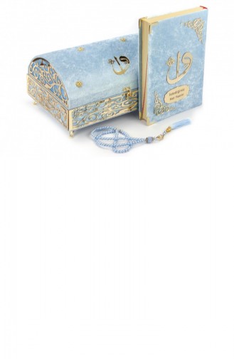 Velvet Covered Treasure Chest Personalized Gift Quran Set Blue 4897654301017 4897654301017