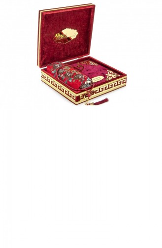 Velvet Covered Chest Personalized Gift Prayer Mat Quran Set Red 4897654301018 4897654301018