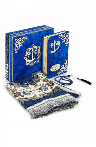Mit Samt überzogene Truhe Personalisiertes Geschenk-Koran-Set Mit Gebetsteppich Marineblau 4897654301020 4897654301020