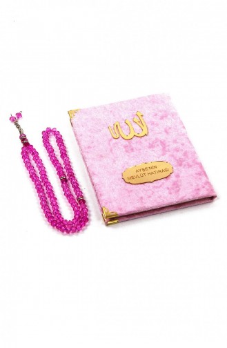 20 Pieces Of Velvet Covered Yasin Book Bag Size Personalized Plate With Rosary Pouch Pink Color Mevlüt Gift 4897654301046 4897654301046
